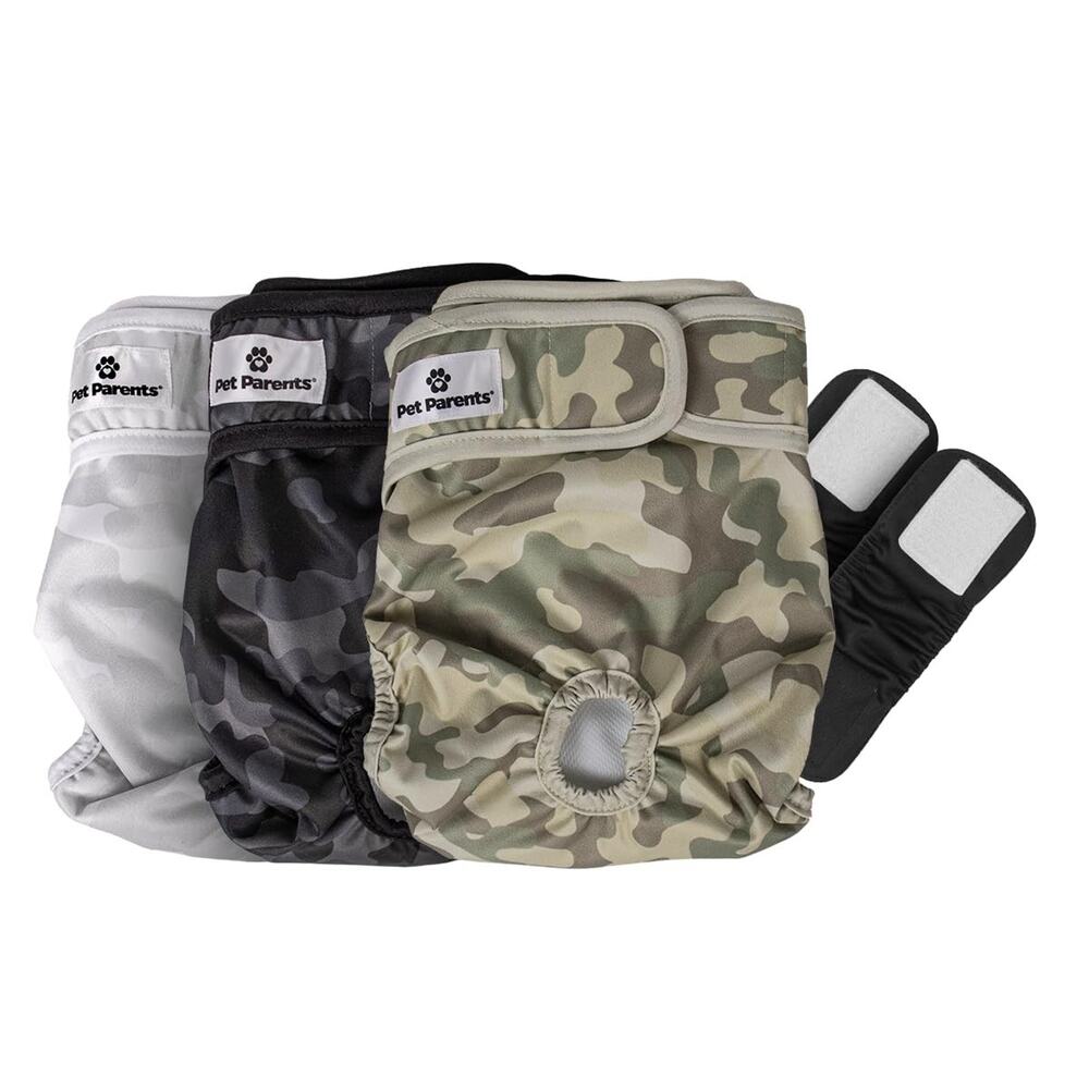 Pet Parents Dog Diapers 3PK Washable Reusable Camo Multi Small 9-13 In Waist